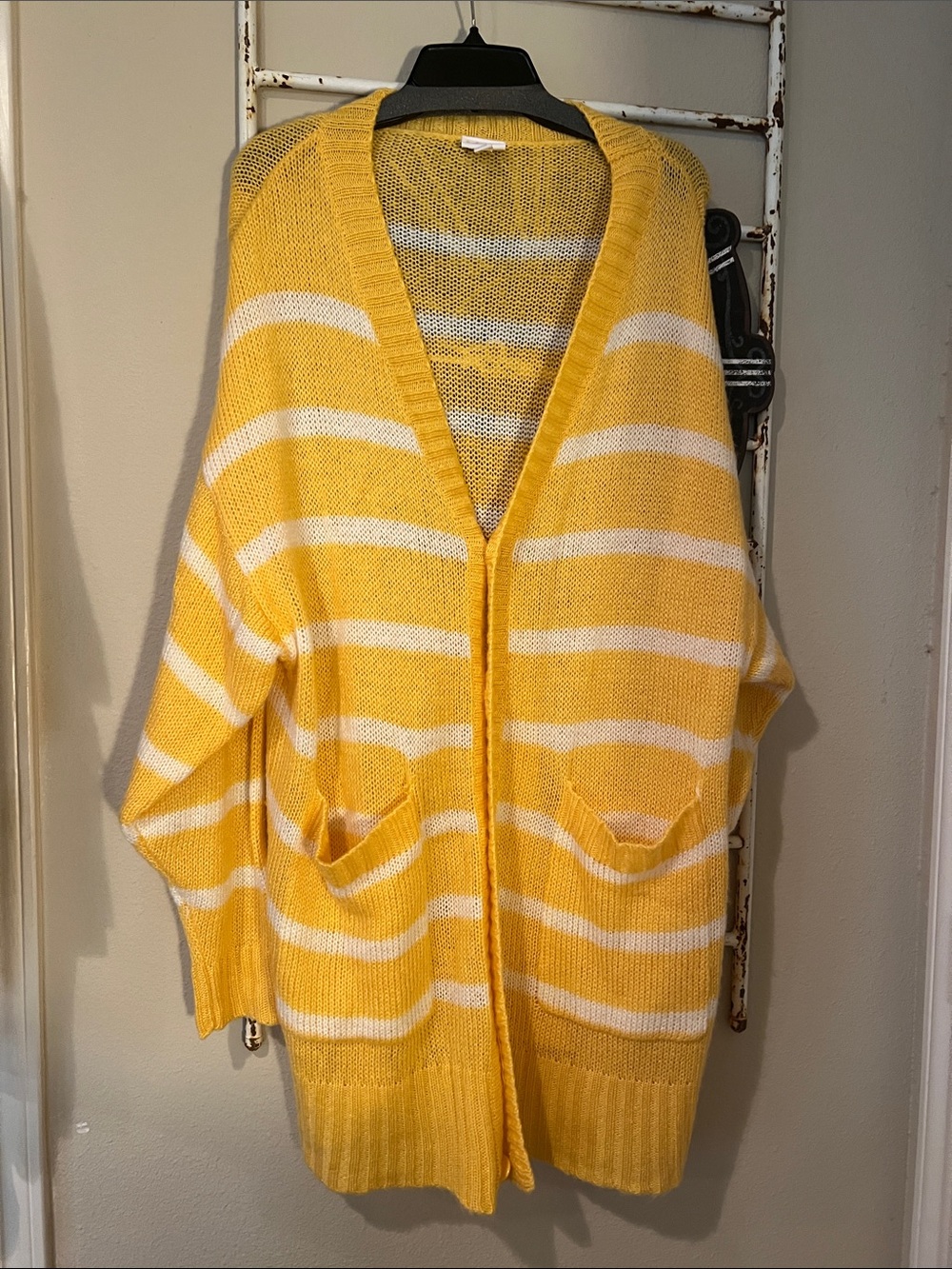 LuLaRoe Yellow and White Striped Open Cardigan